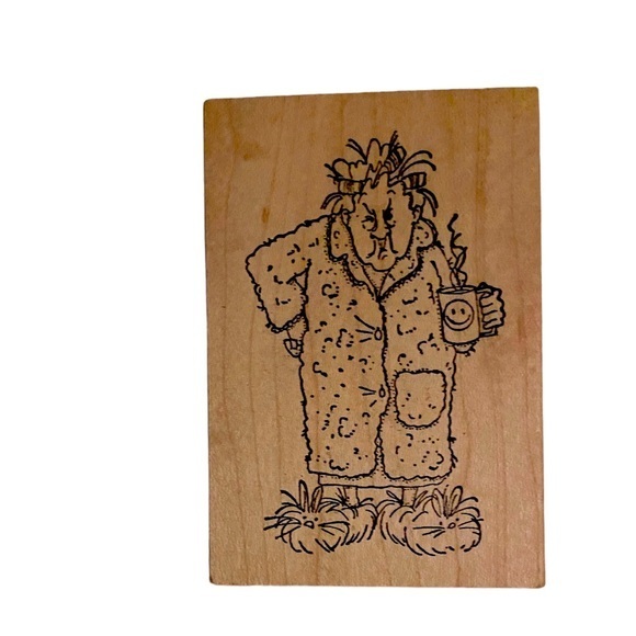 Art  impressions Other - Art Impressions Grumpy Old Lady Fuzzy Slippers Coffee Rubber Stamp M-1249.
